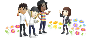 Render of several Miis from Pikmin Bloom.