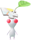 A white Decor Pikmin with a Puzzle Costume.