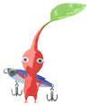 Lifelog artwork of a Red Waterside Decor Pikmin with Fishing Lure decor from Pikmin Bloom.