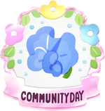 Community day badge, featuring artwork of a sweet pea.