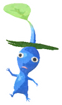Lifelog artwork of a Blue Rainy Day Decor Pikmin with Leaf Hat decor from Pikmin Bloom.
