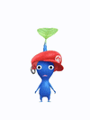 An animation of a blue Pikmin with a Mario hat from Pikmin Bloom.