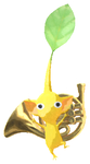Lifelog artwork of a Yellow Special Decor Pikmin with Tiny Instrument: Brass Band decor from Pikmin Bloom.
