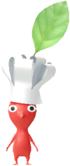 A red Decor Pikmin with the Restaurant costume.