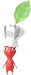 A red Decor Pikmin with the Restaurant costume.