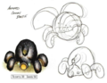 A drawing of an Armored Cannon Beetle from the Pikmin Official Player's Guide.