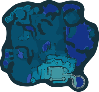 Radar map of the Serene Shores as it appears after noon, rotated to be north-up and with bodies of water composited in.