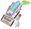 A White Bridge Decor Pikmin with Bridge Pin Badge decor from Pikmin Bloom.