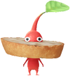 A Red Bakery Decor Pikmin with Baguette decor from Pikmin Bloom.