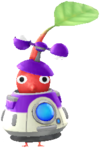 A Red Pikmin wearing a purple S.S. Beagle.