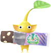 A Yellow Special Decor Pikmin with First Anniversary Snack decor from Pikmin Bloom.