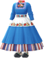 "Embroidered Apron Dress (Blue)" Mii costume in Pikmin Bloom.