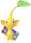 A yellow Decor Pikmin with two small blue batteries