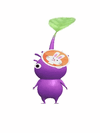 An animation of a Purple Pikmin with a Spring Sticker from Pikmin Bloom