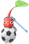 A Red Stadium Decor Pikmin with Ball Keychain decor from Pikmin Bloom.