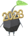 An event Rock Decor Pikmin wearing glittering 2023 New Year's glasses.