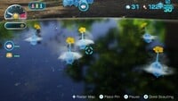 A group of 5 Ice Pikmin floating in water.