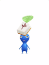 An animation of a Blue Pikmin with a Mahjong Tile from Pikmin Bloom