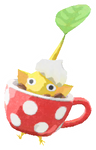 Lifelog artwork of a Yellow Café Decor Pikmin with Coffee Cup decor from Pikmin Bloom.