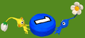 A Blue and a Yellow Pikmin carrying a blue 1 pellet.