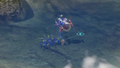E3 2012 screenshot of Blue Pikmin fighting a Sputtlefish.