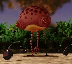 Rock Pikmin being attacked by a Calcified Crushblat.