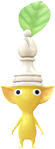 A Yellow Special Decor Pikmin with Chess Piece decor from Pikmin Bloom.