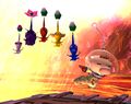 Olimar and the five Pikmin types as they are seen in Brawl.