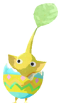 Lifelog artwork of a Yellow Special Decor Pikmin with Easter Egg decor from Pikmin Bloom.