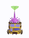 An animation of a purple Pikmin with a paper bus from Pikmin Bloom.
