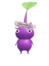 An animation of a Purple Pikmin with a Ticket from Pikmin Bloom.