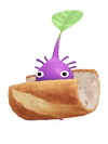 An animation of a Purple Pikmin with a Baguette from Pikmin Bloom.