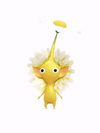 An animation of a Yellow Pikmin with a Dandelion from Pikmin Bloom.