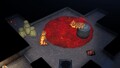 An Octoplus, a Heroic Sword, some dried plants, a sizzling floor with two Pyroclasmic Slooches atop it, the Cushion Cake, a buried Flighty Joustmite, and an unlit bonfire altar.