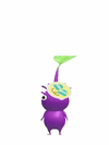 An animation of a Purple Pikmin with a Winter Sticker from Pikmin Bloom.