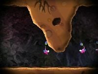 The distracted Pikmin cutscene in the Fragrant Forest.