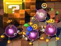 Four large Creepy Beebs resembling the King Beeb, with a player weighing one down.