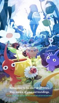 Screenshot of the bootup loading screen from Pikmin Bloom.