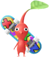 An event Red Decor Pikmin wearing a Fingerboard.