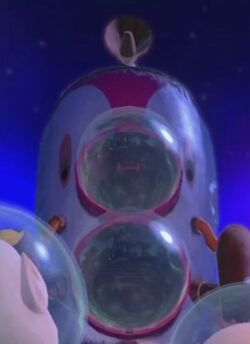 The Hocotate ship, as seen in a cutscene in Olimar's Comeback.
