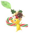 Lifelog artwork of a Yellow Special Decor Pikmin with 2025 Ornament decor from Pikmin Bloom.