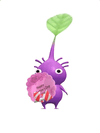 An animation of a Purple Pikmin with a Valentine Sticker from Pikmin Bloom