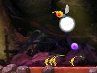 Cutscene with Yellow Pikmin running from a Spornet.