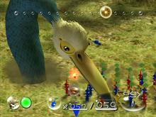 Early screenshot of a Burrowing Snagret in Pikmin.