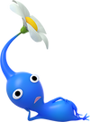 A Blue Pikmin laying on its side.