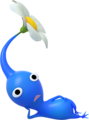 A Blue Pikmin in its flower stage lying down