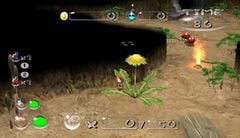 A glitch in Pikmin 2 that shifts the heat haze effect the farther the fire is from center camera. Notice how the area around the flame isn't distorted, but the Clover to the right is.