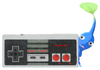 Lifelog artwork of a Blue Special Decor Pikmin with Nintendo Consoles '80-'95 decor from Pikmin Bloom.