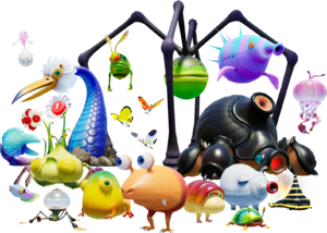 Artwork of a variety of enemies in Pikmin 4, from the Japanese "Pikmin Garden" website's Piklopedia section homepage.