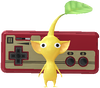 A Yellow Special Decor Pikmin with Nintendo Consoles '80-'95 decor from Pikmin Bloom.